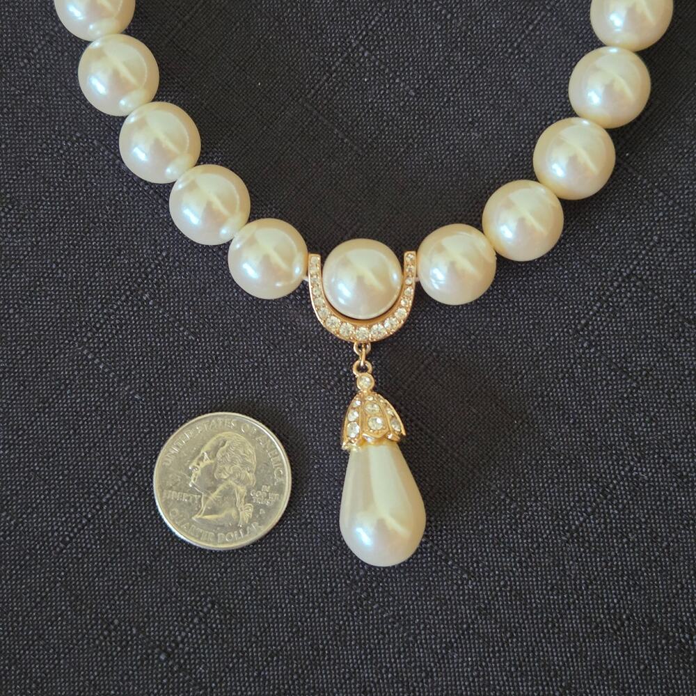 Vintage Marvella Faux Pearl Rhinestone Choker Necklace Ivory Gold Bridal - Picture 8 of 13